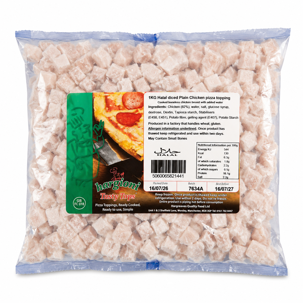 HARGEAVES CHICKEN PLAIN TOPPING DICED 1KG