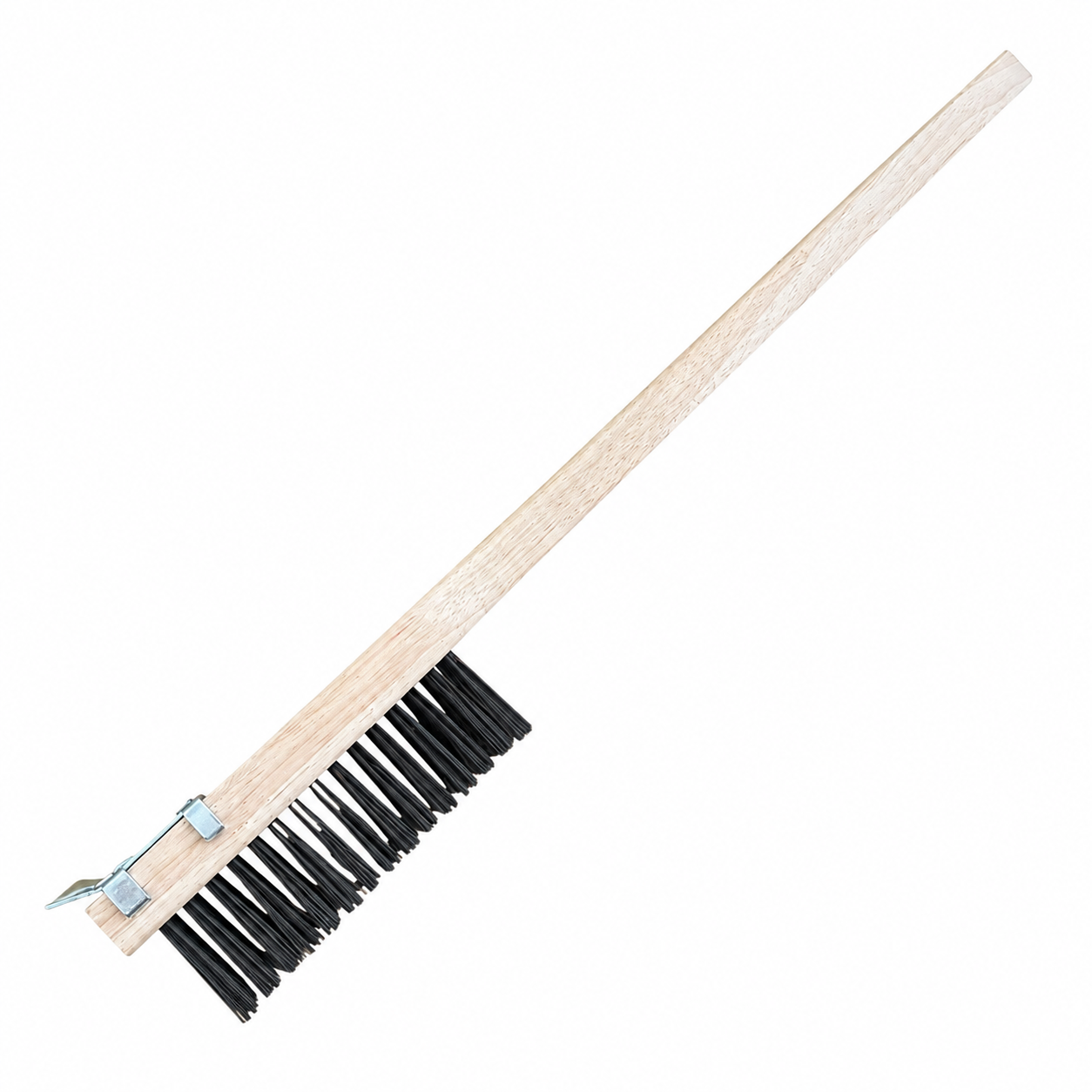 WIRE BRUSH (GRILL BRUSH) W/SCRAPER (WOODEN HANDLE)