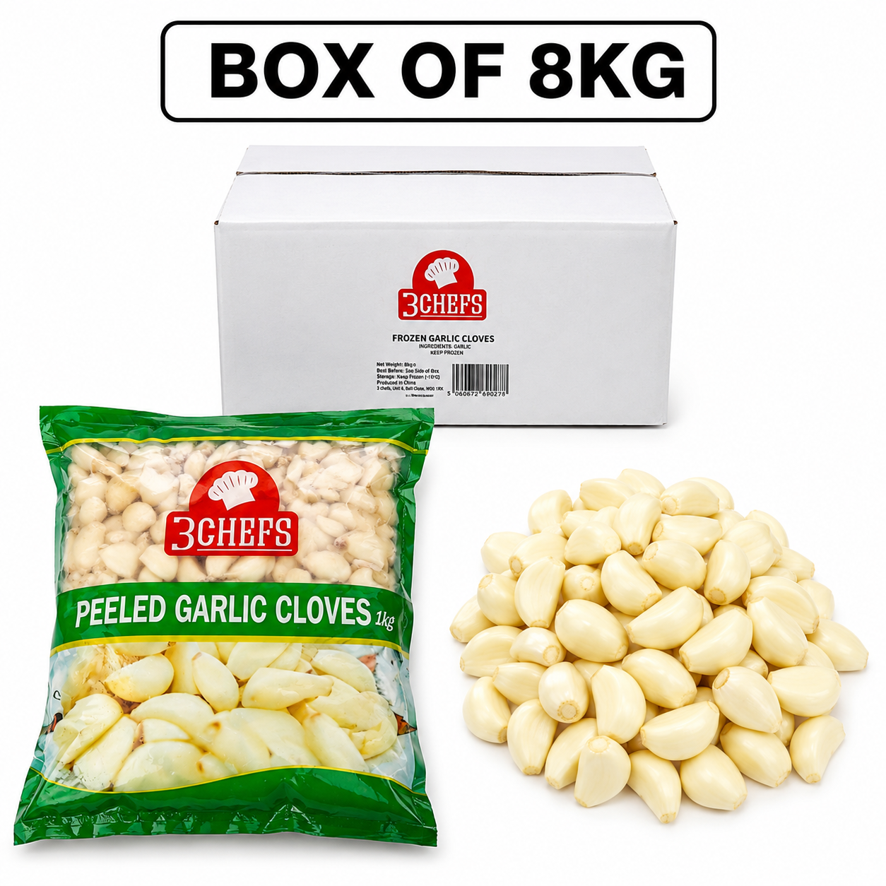 FROZEN PEELED GARLIC CLOVES BOX 8X1KG
