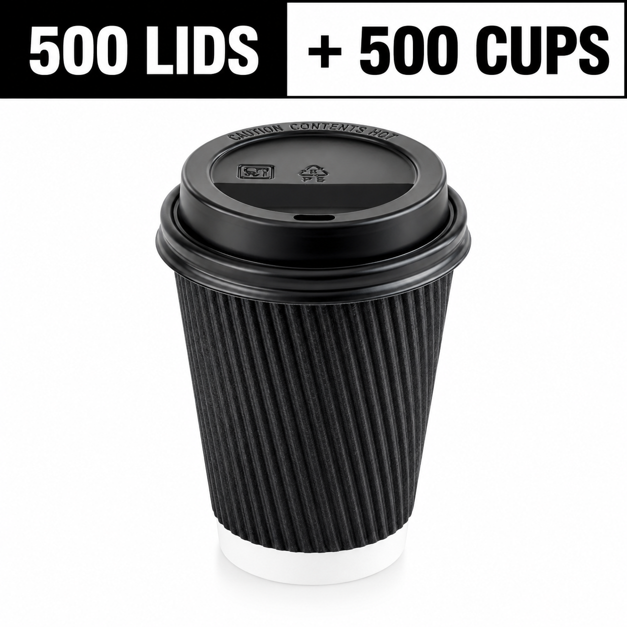 8OZ BLACK COFFEE CUPS + LIDS (500) 2 BOXES