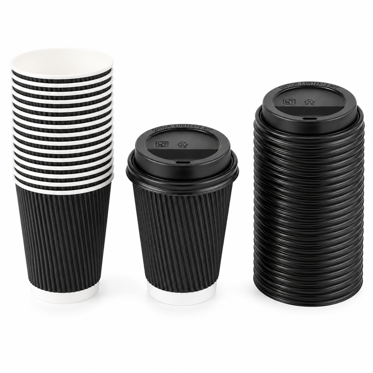 8OZ BLACK COFFEE CUPS + LIDS (500) 2 BOXES