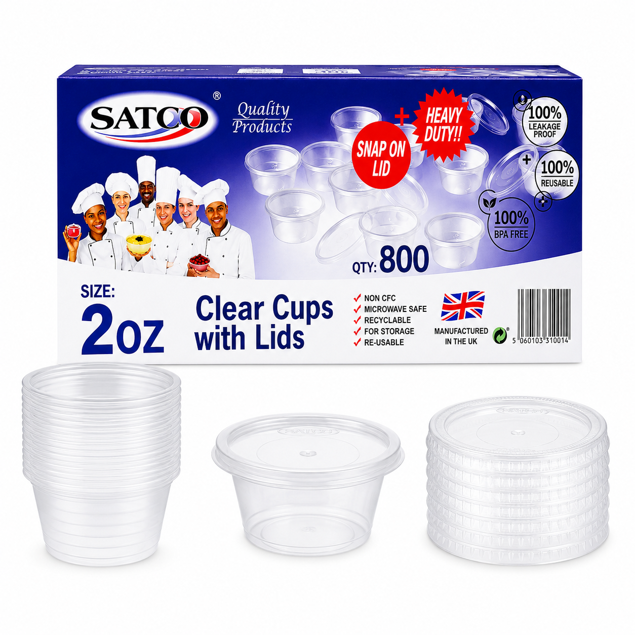 SATCO 2OZ CLEAR CUPS & LIDS (800PCS) BLUE BOX