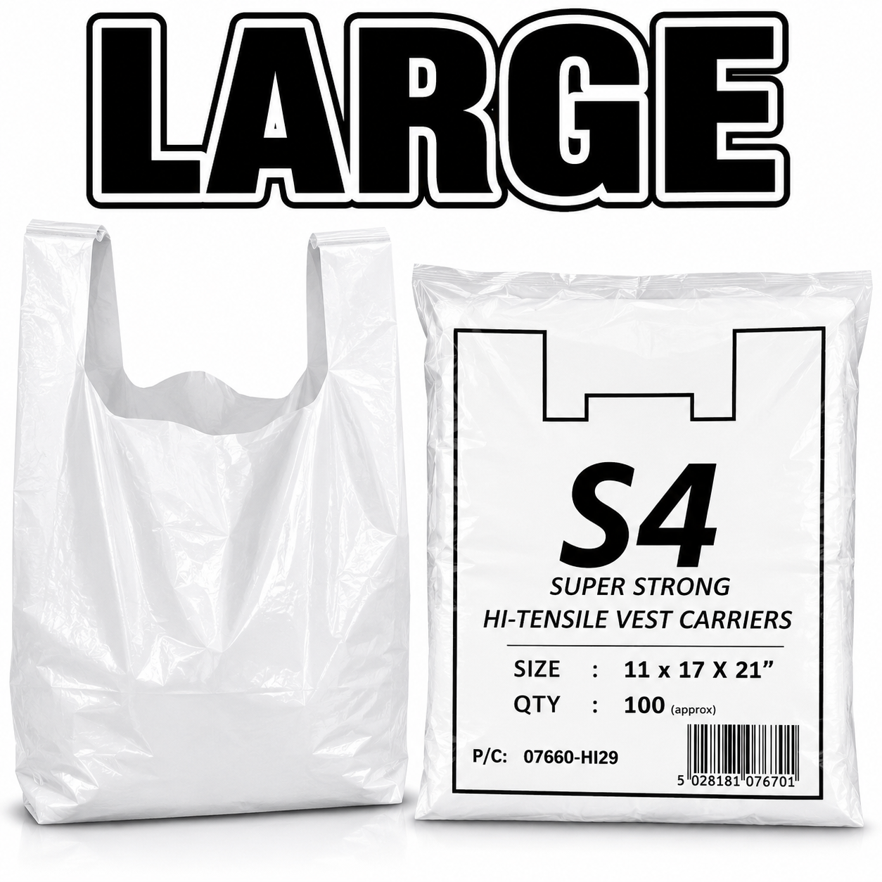 (BOX OF 1000) WHITE VEST CARRIER BAGS [S-4] LARGE