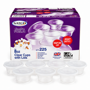 SATCO 8OZ CLEAR CUPS & LIDS (225 PCS) PURPLE BOX