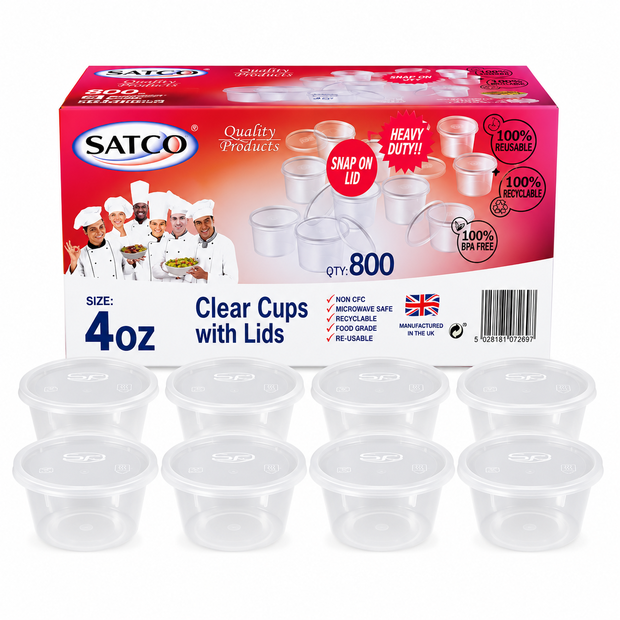 SATCO 4OZ PLASTIC CUPS & LIDS (800 PCS) RED BOX
