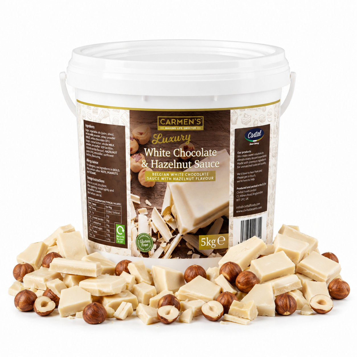 [5KG TUB] CARMENS WHITE CHOCOLATE & HAZELNUT SAUCE