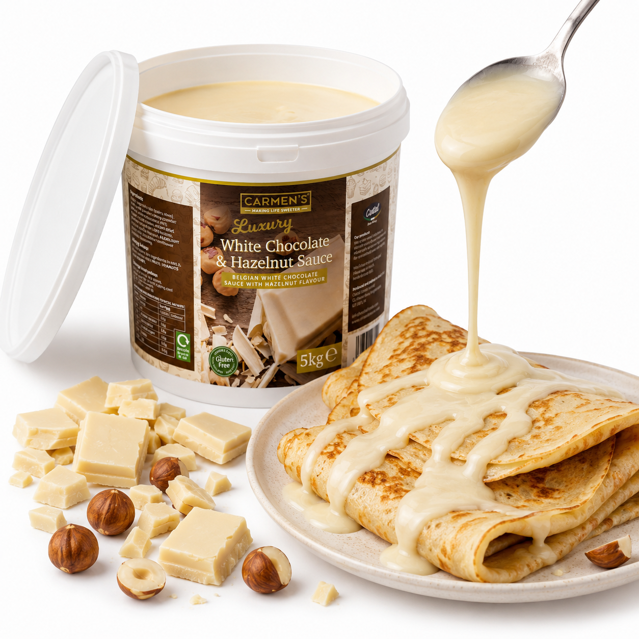 [5KG TUB] CARMENS WHITE CHOCOLATE & HAZELNUT SAUCE