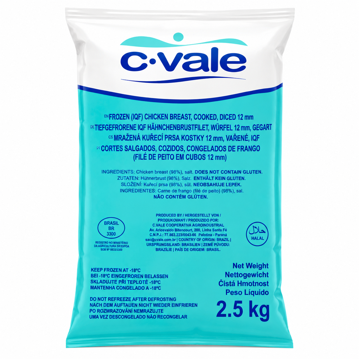 CVALE CHICKEN COOKED DICED TOPPING 2.5KG 1 PACKET