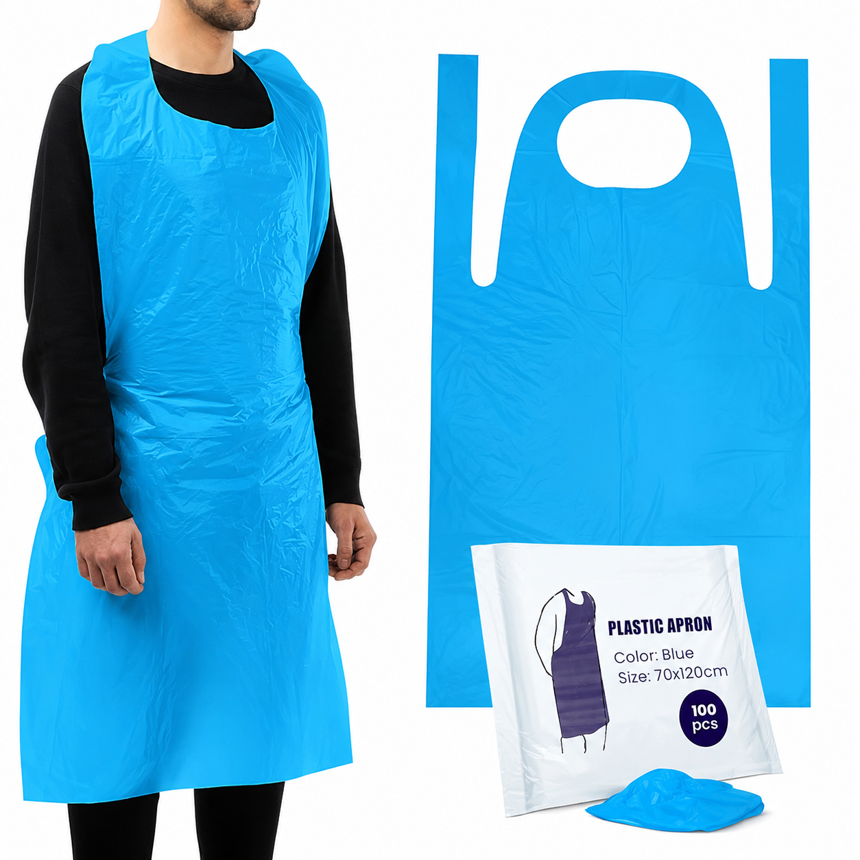 BLUE PLASTIC APRONS (1X100PCS)