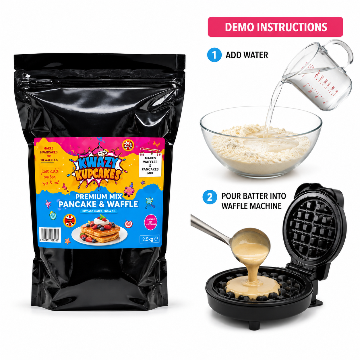 KWAZY KUPCAKES [2IN1] WAFFLE + PANCAKE MIX 2.5KG