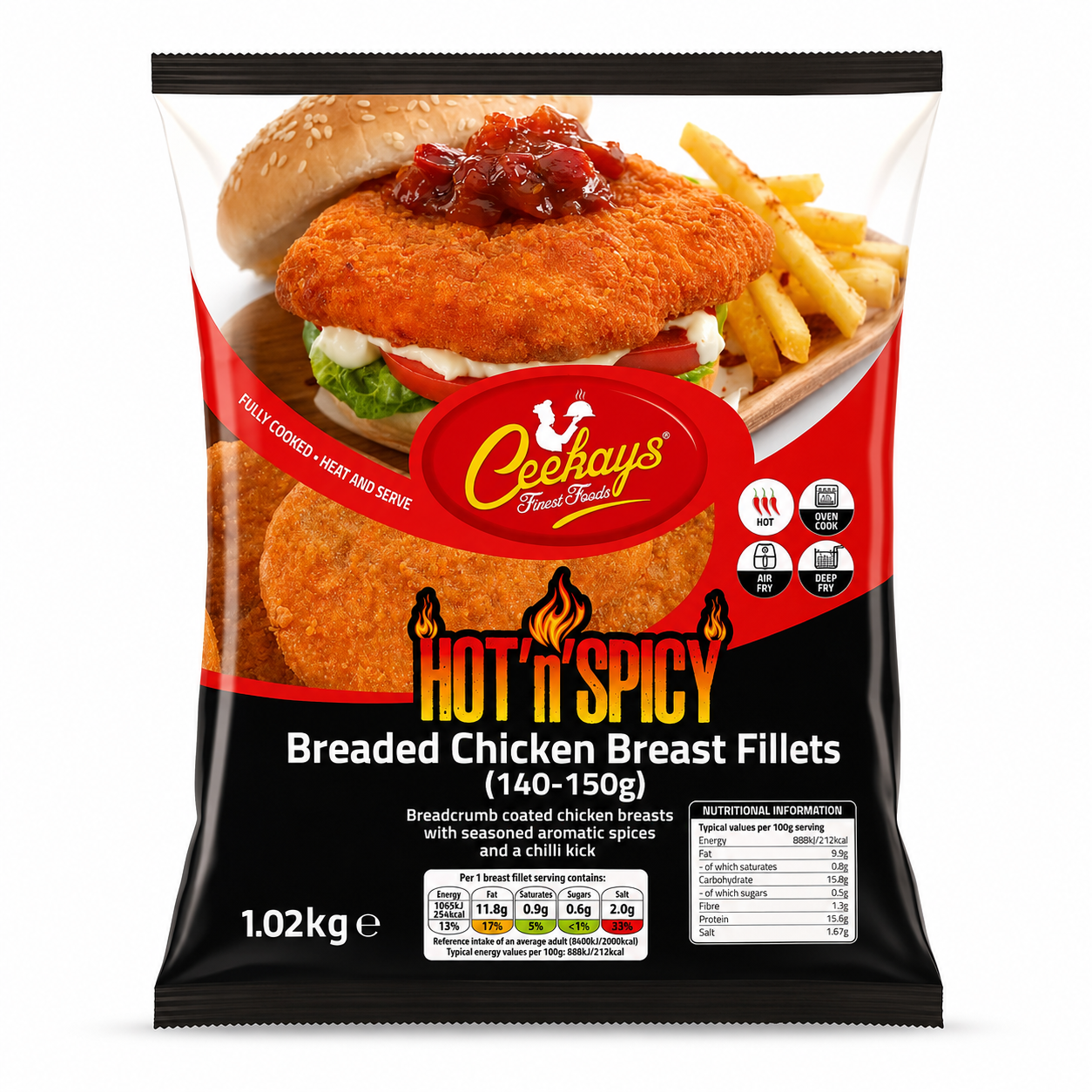 CEEKAY HOT N SPICY CHICKEN FILLETS 140-150G 1.02KG