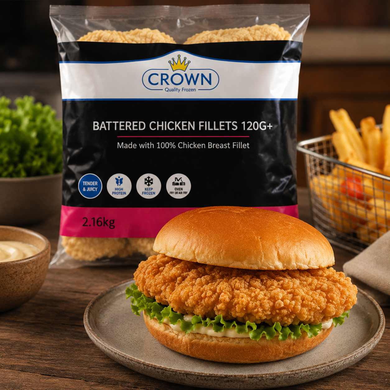 CROWN BATTERED PB CHICKEN BURGER (18X120G)