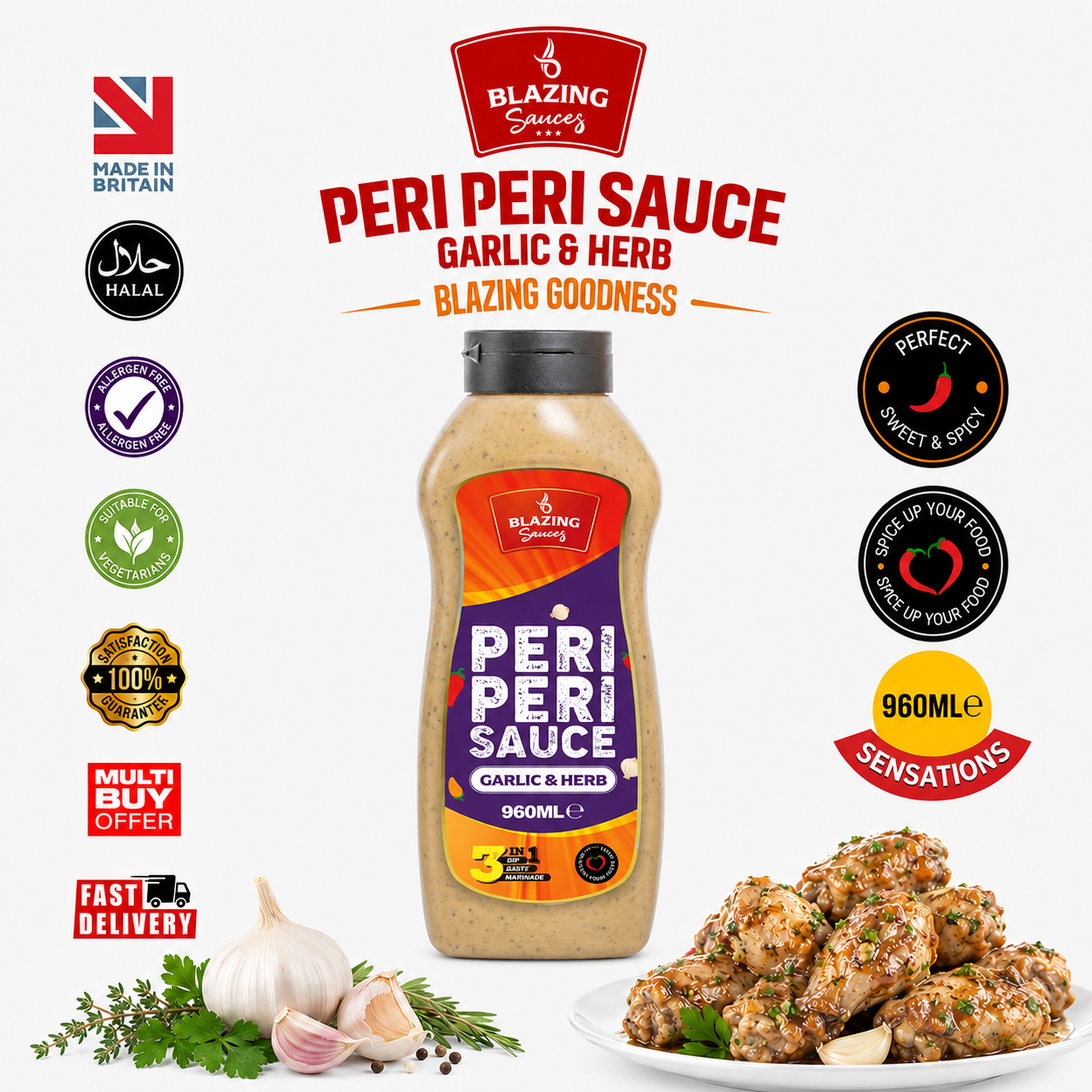 BLAZING GARLIC & HERB PERI PERI SAUCE 1LTR