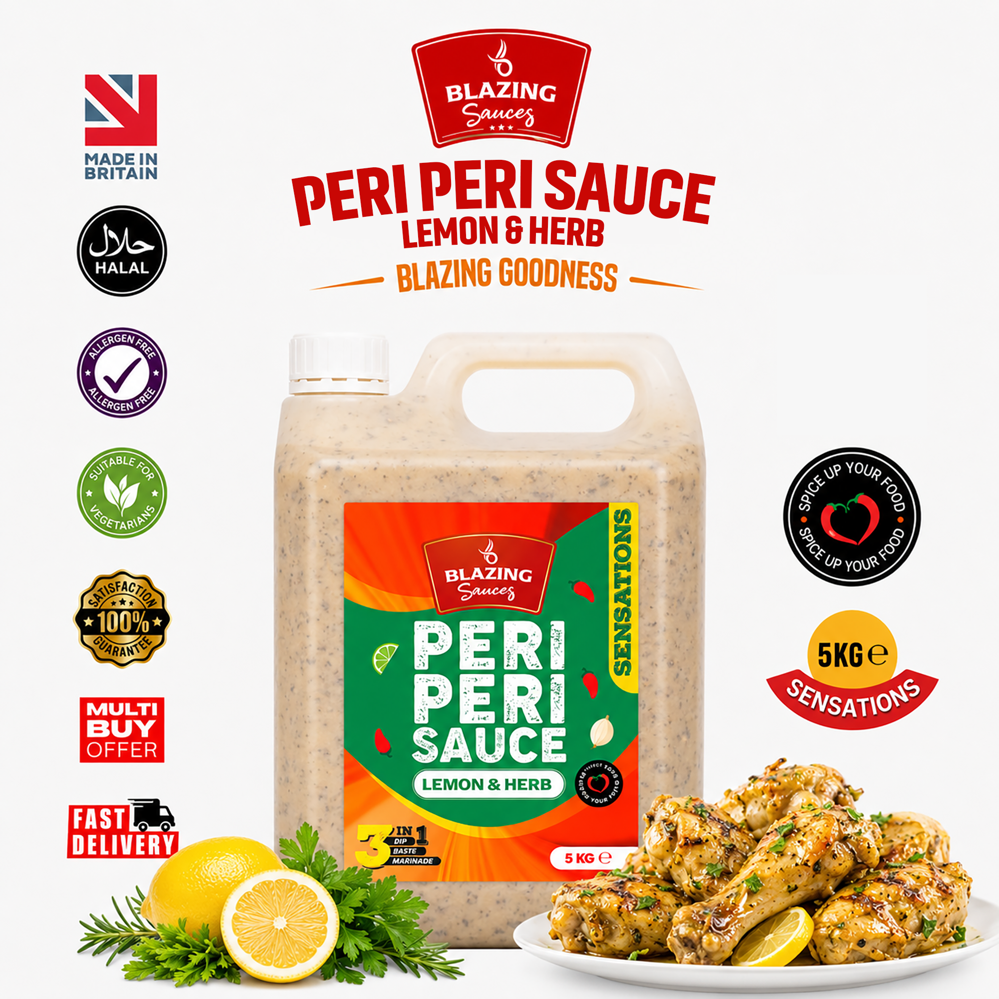 BLAZING LEMON & HERB PERI PERI SAUCE 5 LTR