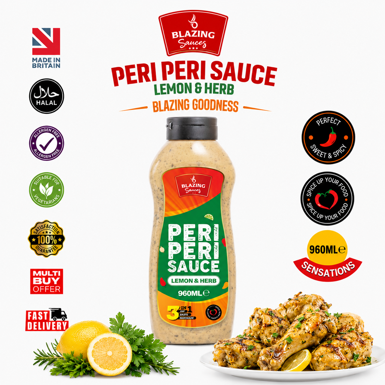 BLAZING LEMON & HERB PERI PERI SAUCE 1LTR